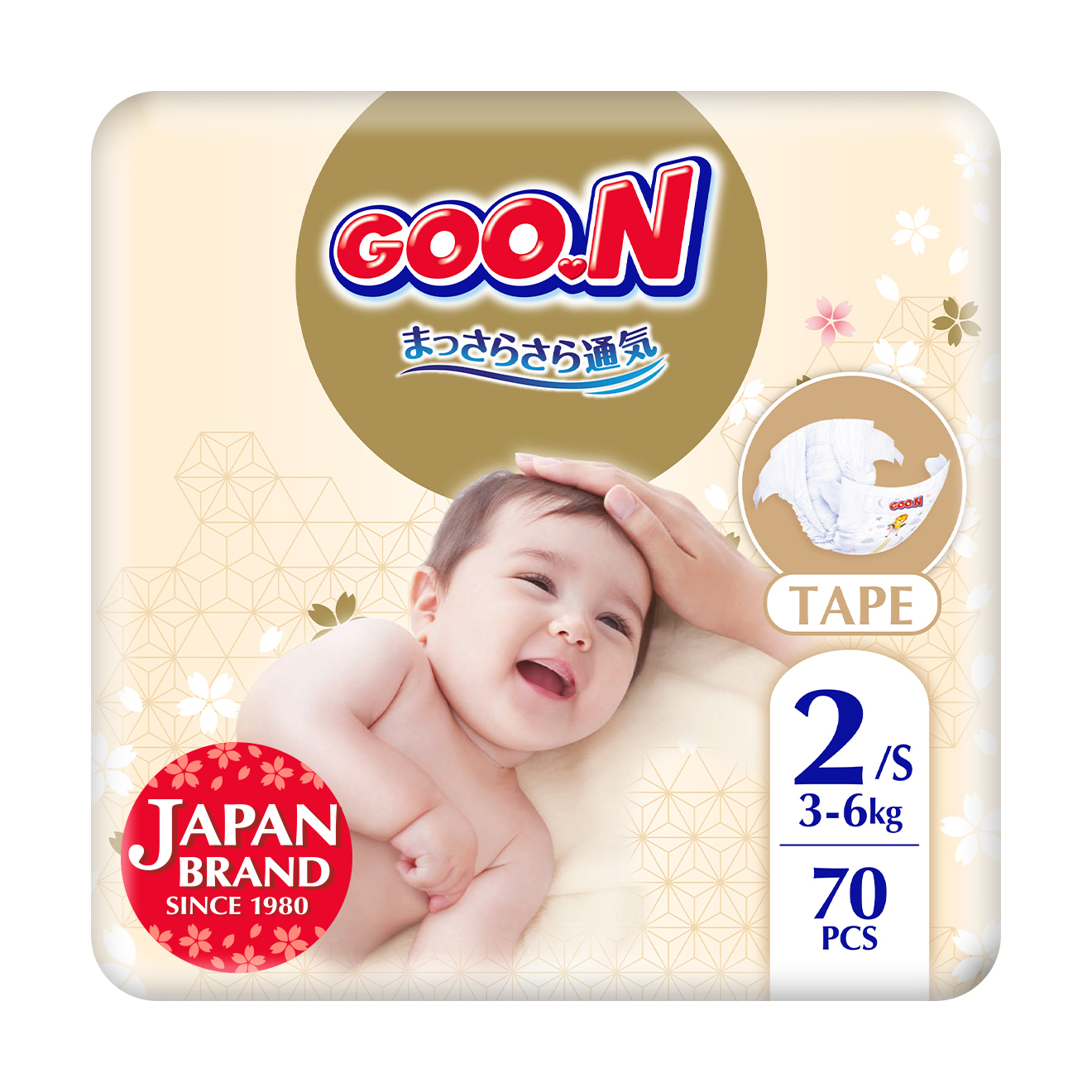 Підгузки Goo.N Premium Soft унісекс, розмір 2 (S) (для дітей 3-6 кг), 70 шт